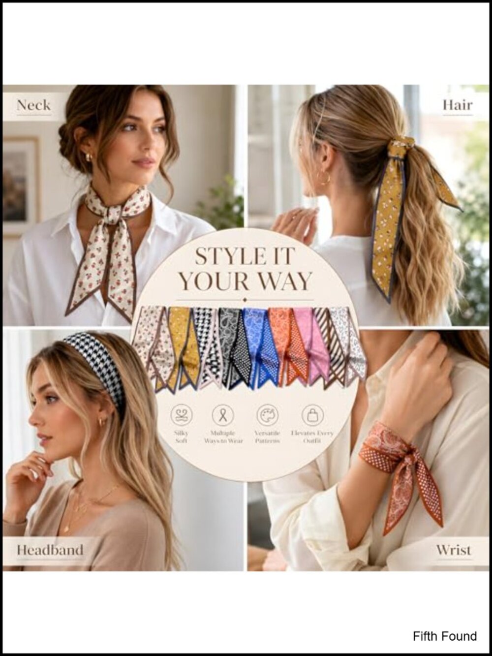 24 Pcs Multifunctional Neck Scarves - Silk-Like Fabric, Headbands, Bag Scarf - Picture 2 of 6